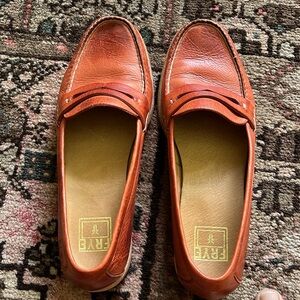 Frye Orange leather penny loafers. Size 7 1/2. Like new condition.